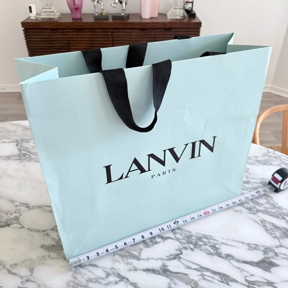 Lanvin Paris Large Light Blue Paper Shopping Bag Black Grosgrain‎ Handles Luxury